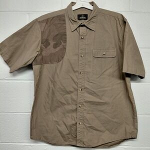 Redhead Mens Tan & Camouflage Short Sleeve Button Up Shirt Size XL Pocket Brown